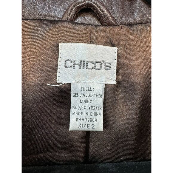 Chicos Womens Genuine Leather Jacket Size 2 Medium 10/12 Brown Pockets & Zipper - Picture 8 of 11